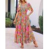 imageZESICA Womens 2025 Summer Casual Floral Print Short Sleeve V Neck High Waist A Line Tiered Flowy Boho Maxi DressGreygreen