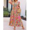 imageZESICA Womens 2025 Summer Casual Floral Print Short Sleeve V Neck High Waist A Line Tiered Flowy Boho Maxi DressGreygreen