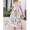 imageZESICA Womens 2025 Summer Casual Floral Print Short Sleeve V Neck High Waist A Line Tiered Flowy Boho Maxi DressIvory