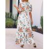 imageZESICA Womens 2025 Summer Casual Floral Print Short Sleeve V Neck High Waist A Line Tiered Flowy Boho Maxi DressIvory