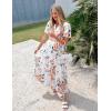 imageZESICA Womens 2025 Summer Casual Floral Print Short Sleeve V Neck High Waist A Line Tiered Flowy Boho Maxi DressIvory