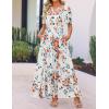 imageZESICA Womens 2025 Summer Casual Floral Print Short Sleeve V Neck High Waist A Line Tiered Flowy Boho Maxi DressIvory
