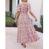 imageZESICA Womens 2025 Summer Casual Floral Print Short Sleeve V Neck High Waist A Line Tiered Flowy Boho Maxi DressLightblue