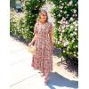imageZESICA Womens 2025 Summer Casual Floral Print Short Sleeve V Neck High Waist A Line Tiered Flowy Boho Maxi DressLightblue