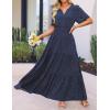 imageZESICA Womens 2025 Summer Casual Floral Print Short Sleeve V Neck High Waist A Line Tiered Flowy Boho Maxi DressNavy