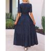 imageZESICA Womens 2025 Summer Casual Floral Print Short Sleeve V Neck High Waist A Line Tiered Flowy Boho Maxi DressNavy