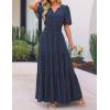imageZESICA Womens 2025 Summer Casual Floral Print Short Sleeve V Neck High Waist A Line Tiered Flowy Boho Maxi DressNavy