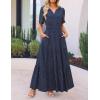 imageZESICA Womens 2025 Summer Casual Floral Print Short Sleeve V Neck High Waist A Line Tiered Flowy Boho Maxi DressNavy