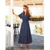 imageZESICA Womens 2025 Summer Casual Floral Print Short Sleeve V Neck High Waist A Line Tiered Flowy Boho Maxi DressNavy