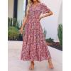 imageZESICA Womens 2025 Summer Casual Floral Print Short Sleeve V Neck High Waist A Line Tiered Flowy Boho Maxi DressRed