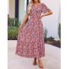 imageZESICA Womens 2025 Summer Casual Floral Print Short Sleeve V Neck High Waist A Line Tiered Flowy Boho Maxi DressRed