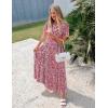imageZESICA Womens 2025 Summer Casual Floral Print Short Sleeve V Neck High Waist A Line Tiered Flowy Boho Maxi DressRed