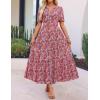imageZESICA Womens 2025 Summer Casual Floral Print Short Sleeve V Neck High Waist A Line Tiered Flowy Boho Maxi DressRed