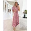 imageZESICA Womens 2025 Summer Casual Floral Print Short Sleeve V Neck High Waist A Line Tiered Flowy Boho Maxi DressRed