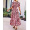 imageZESICA Womens 2025 Summer Casual Floral Print Short Sleeve V Neck High Waist A Line Tiered Flowy Boho Maxi DressRed