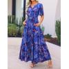 imageZESICA Womens 2025 Summer Casual Floral Print Short Sleeve V Neck High Waist A Line Tiered Flowy Boho Maxi DressRoyalblue