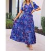 imageZESICA Womens 2025 Summer Casual Floral Print Short Sleeve V Neck High Waist A Line Tiered Flowy Boho Maxi DressRoyalblue