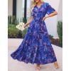 imageZESICA Womens 2025 Summer Casual Floral Print Short Sleeve V Neck High Waist A Line Tiered Flowy Boho Maxi DressRoyalblue