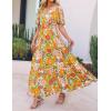 imageZESICA Womens 2025 Summer Casual Floral Print Short Sleeve V Neck High Waist A Line Tiered Flowy Boho Maxi DressSunsetyellow