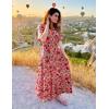 imageZESICA Womens 2025 Summer Casual Floral Print Short Sleeve V Neck High Waist A Line Tiered Flowy Boho Maxi DressVintagepink