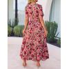imageZESICA Womens 2025 Summer Casual Floral Print Short Sleeve V Neck High Waist A Line Tiered Flowy Boho Maxi DressVintagepink