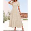 imageZESICA Womens 2025 Summer Short Sleeve Maxi Dress Casual V Neck Hollow Out Eyelet Ruffle Swing A Line Long DressesApricot