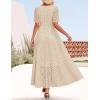imageZESICA Womens 2025 Summer Short Sleeve Maxi Dress Casual V Neck Hollow Out Eyelet Ruffle Swing A Line Long DressesApricot