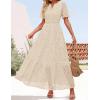 imageZESICA Womens 2025 Summer Short Sleeve Maxi Dress Casual V Neck Hollow Out Eyelet Ruffle Swing A Line Long DressesApricot