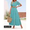 imageZESICA Womens 2025 Summer Short Sleeve Maxi Dress Casual V Neck Hollow Out Eyelet Ruffle Swing A Line Long DressesAqua