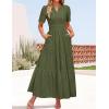 imageZESICA Womens 2025 Summer Short Sleeve Maxi Dress Casual V Neck Hollow Out Eyelet Ruffle Swing A Line Long DressesArmy Green
