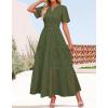 imageZESICA Womens 2025 Summer Short Sleeve Maxi Dress Casual V Neck Hollow Out Eyelet Ruffle Swing A Line Long DressesArmy Green