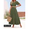 imageZESICA Womens 2025 Summer Short Sleeve Maxi Dress Casual V Neck Hollow Out Eyelet Ruffle Swing A Line Long DressesArmy Green