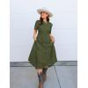 imageZESICA Womens 2025 Summer Short Sleeve Maxi Dress Casual V Neck Hollow Out Eyelet Ruffle Swing A Line Long DressesArmy Green