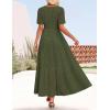 imageZESICA Womens 2025 Summer Short Sleeve Maxi Dress Casual V Neck Hollow Out Eyelet Ruffle Swing A Line Long DressesArmy Green