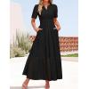 imageZESICA Womens 2025 Summer Short Sleeve Maxi Dress Casual V Neck Hollow Out Eyelet Ruffle Swing A Line Long DressesBlack