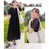imageZESICA Womens 2025 Summer Short Sleeve Maxi Dress Casual V Neck Hollow Out Eyelet Ruffle Swing A Line Long DressesBlack