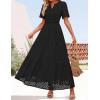 imageZESICA Womens 2025 Summer Short Sleeve Maxi Dress Casual V Neck Hollow Out Eyelet Ruffle Swing A Line Long DressesBlack