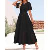 imageZESICA Womens 2025 Summer Short Sleeve Maxi Dress Casual V Neck Hollow Out Eyelet Ruffle Swing A Line Long DressesBlack