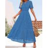 imageZESICA Womens 2025 Summer Short Sleeve Maxi Dress Casual V Neck Hollow Out Eyelet Ruffle Swing A Line Long DressesCobalt
