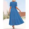imageZESICA Womens 2025 Summer Short Sleeve Maxi Dress Casual V Neck Hollow Out Eyelet Ruffle Swing A Line Long DressesCobalt