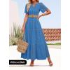 imageZESICA Womens 2025 Summer Short Sleeve Maxi Dress Casual V Neck Hollow Out Eyelet Ruffle Swing A Line Long DressesCobalt