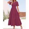 imageZESICA Womens 2025 Summer Short Sleeve Maxi Dress Casual V Neck Hollow Out Eyelet Ruffle Swing A Line Long DressesFuchsia