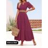 imageZESICA Womens 2025 Summer Short Sleeve Maxi Dress Casual V Neck Hollow Out Eyelet Ruffle Swing A Line Long DressesFuchsia