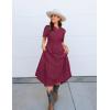 imageZESICA Womens 2025 Summer Short Sleeve Maxi Dress Casual V Neck Hollow Out Eyelet Ruffle Swing A Line Long DressesFuchsia