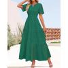imageZESICA Womens 2025 Summer Short Sleeve Maxi Dress Casual V Neck Hollow Out Eyelet Ruffle Swing A Line Long DressesGreen
