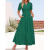 imageZESICA Womens 2025 Summer Short Sleeve Maxi Dress Casual V Neck Hollow Out Eyelet Ruffle Swing A Line Long DressesGreen