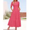 imageZESICA Womens 2025 Summer Short Sleeve Maxi Dress Casual V Neck Hollow Out Eyelet Ruffle Swing A Line Long DressesHot Pink