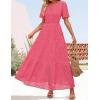 imageZESICA Womens 2025 Summer Short Sleeve Maxi Dress Casual V Neck Hollow Out Eyelet Ruffle Swing A Line Long DressesHot Pink