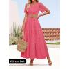 imageZESICA Womens 2025 Summer Short Sleeve Maxi Dress Casual V Neck Hollow Out Eyelet Ruffle Swing A Line Long DressesHot Pink