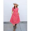 imageZESICA Womens 2025 Summer Short Sleeve Maxi Dress Casual V Neck Hollow Out Eyelet Ruffle Swing A Line Long DressesHot Pink